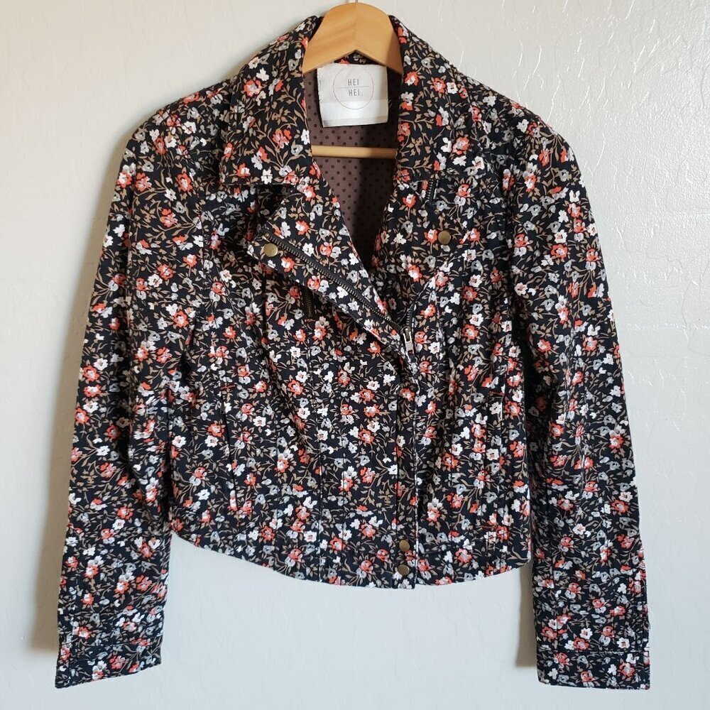 Anthropologie Hei Hei Tinsley Floral Moto Zip Jacket Black Sz 4 Dark Cottagecore